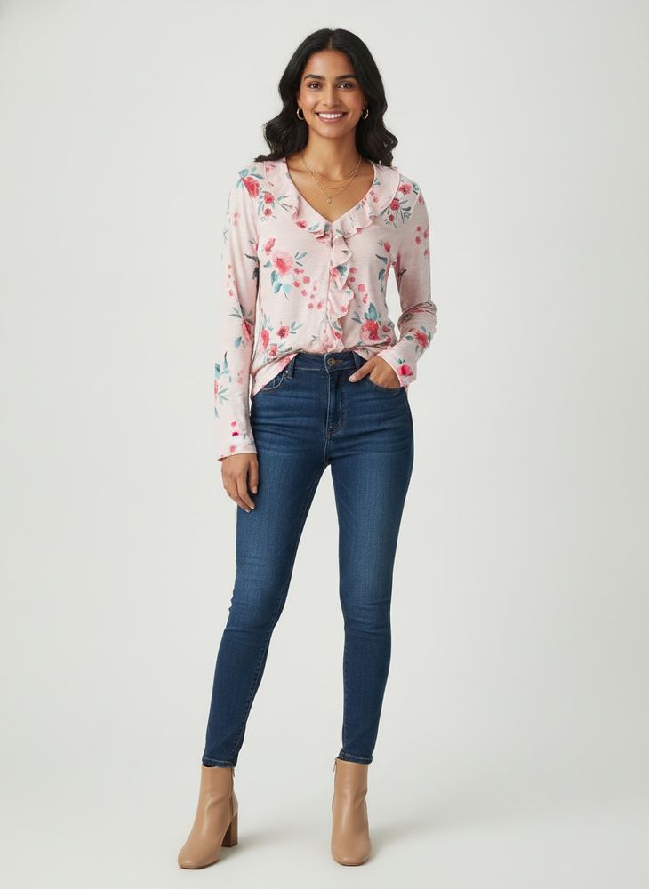 Chic Floral Print Ruffle Top
