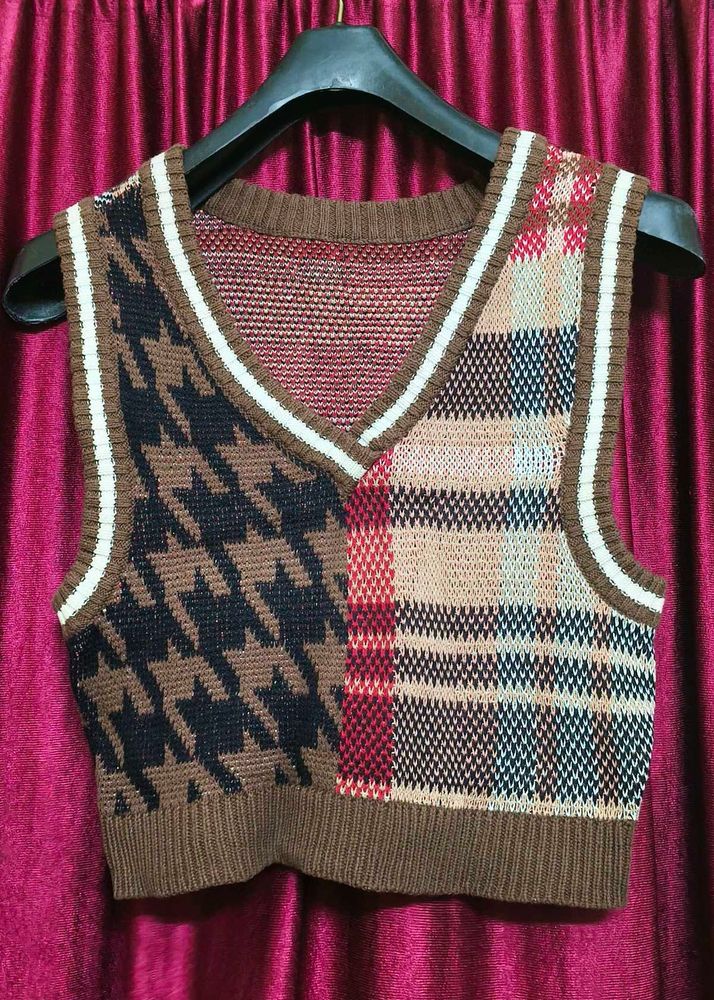 Retro Patchwork Knit Sweater Vest(S-M)
