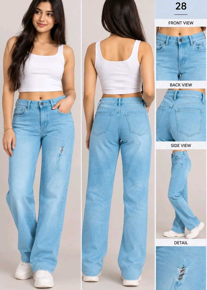 Light Wash Distressed Wide Leg Jeans