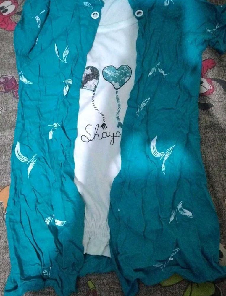 Teal Kurta Set with Balloon Print