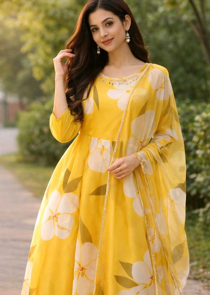 Yellow Floral Ethnic Gown