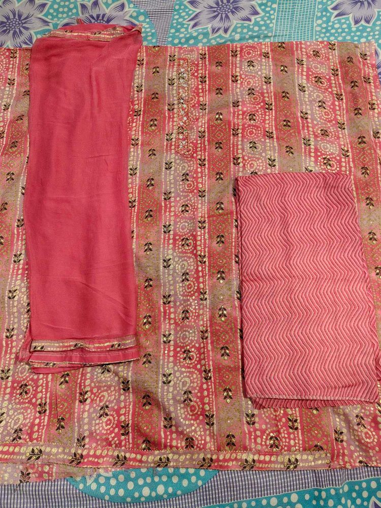 Beautiful Embroidered Peach Cotton Suit
