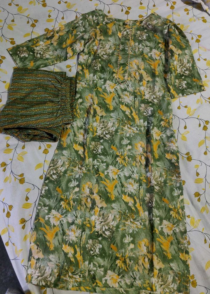 Green cotton kurta Pant set