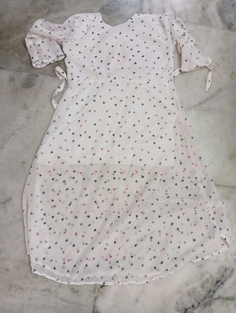 Chic White Heart Print Midi Dress