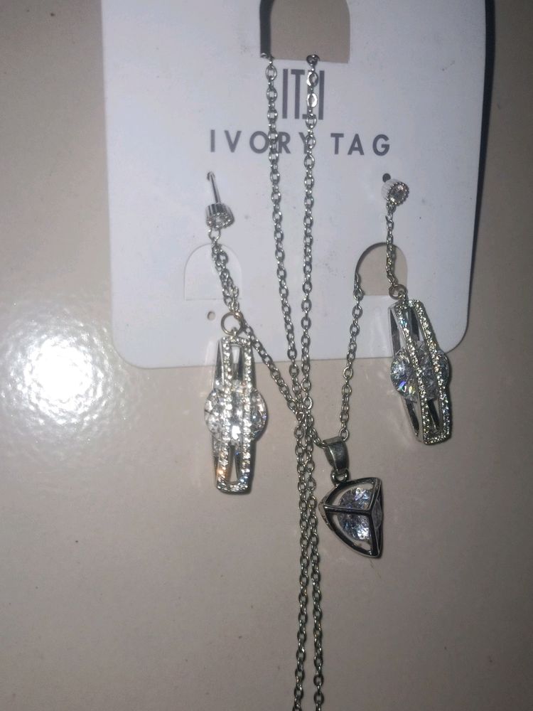 Earring Pendant Set Earring Silver American Diamond