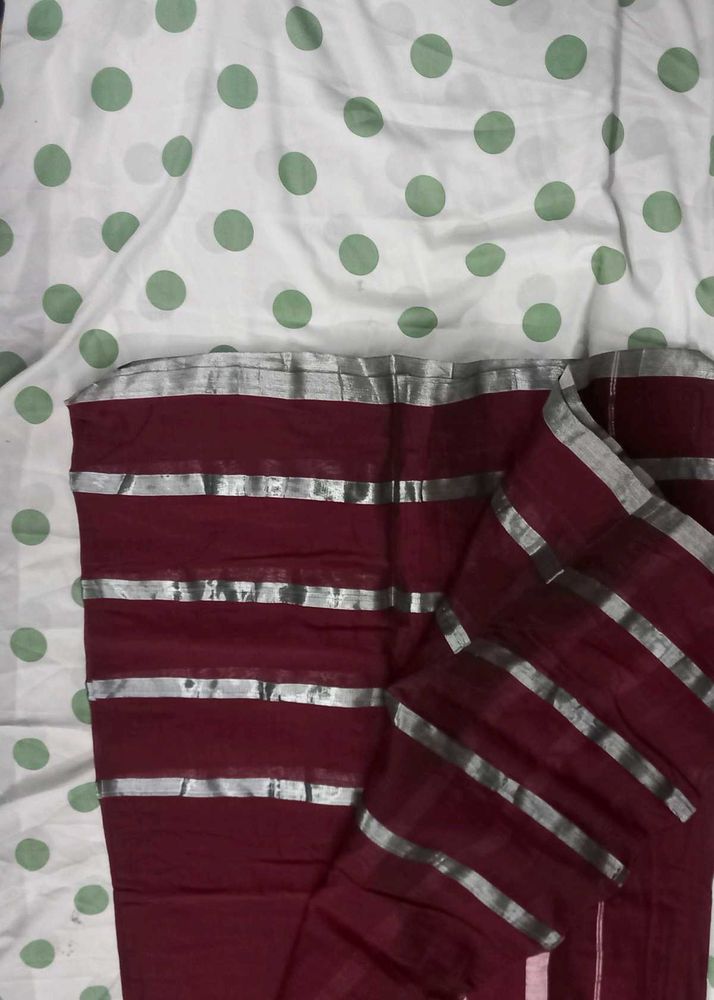 Maroon Saree with Silver Stripes