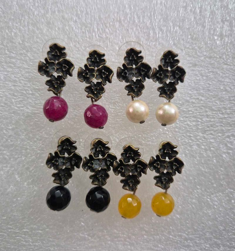 Elegant Floral Drop Earrings with Gemstones