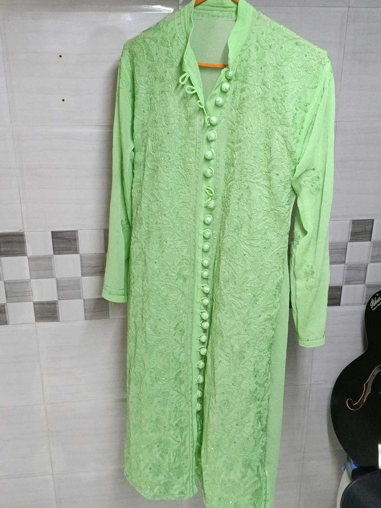 Lime Green Embroidered Kurta