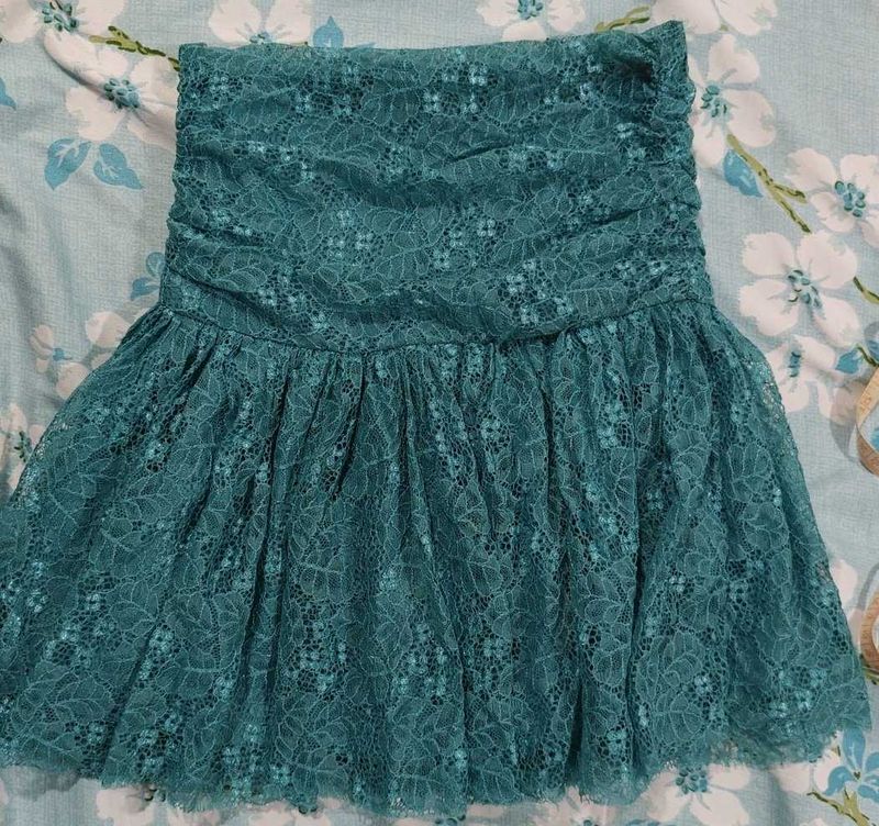 Teal Lace Mini Skirt