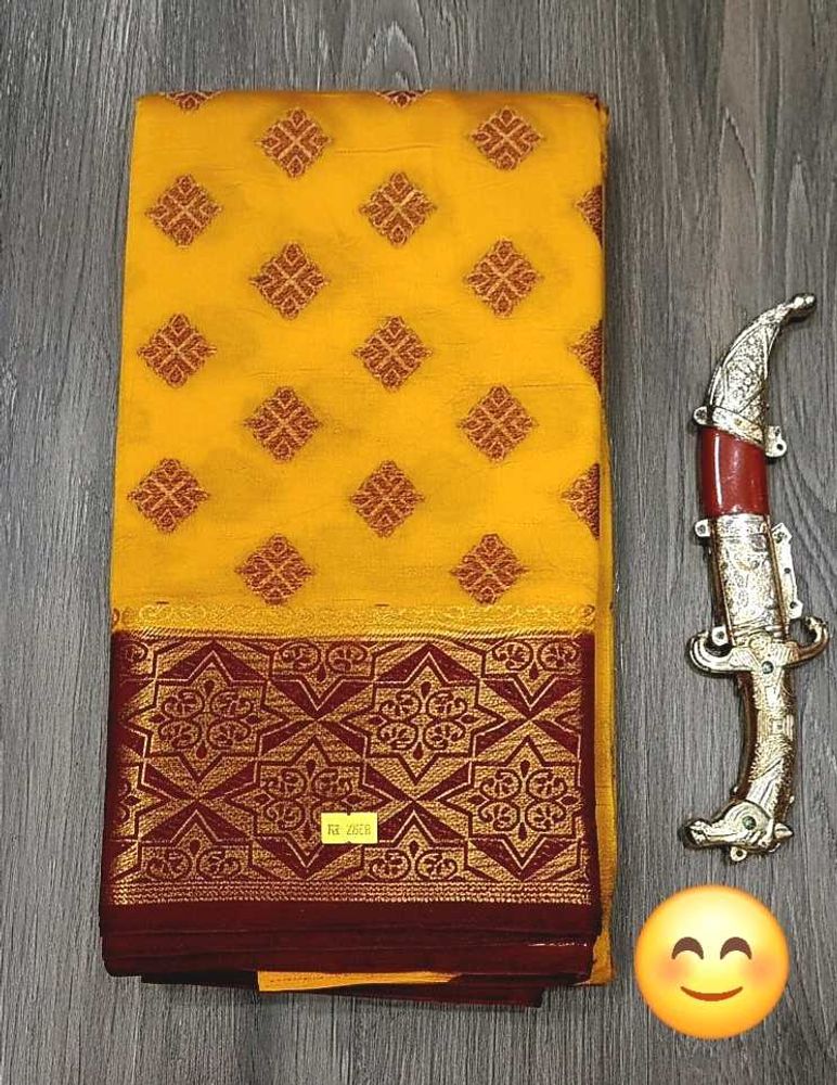 Vibrant Yellow &amp; Maroon Silk Saree