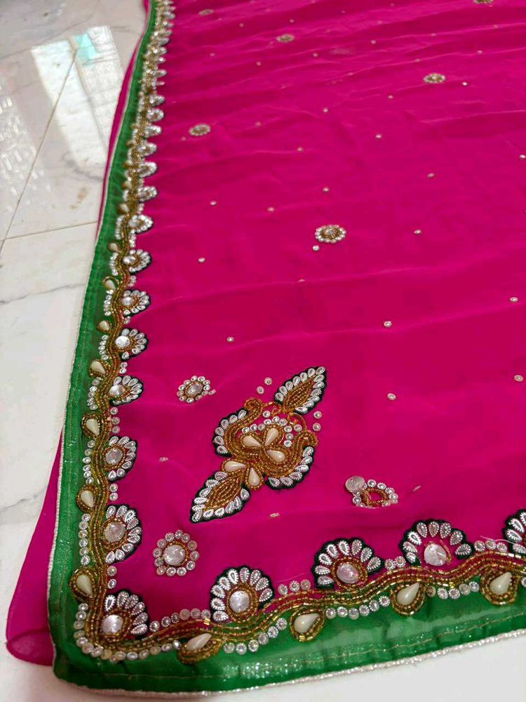 beutifull magenda Pink handwork saree