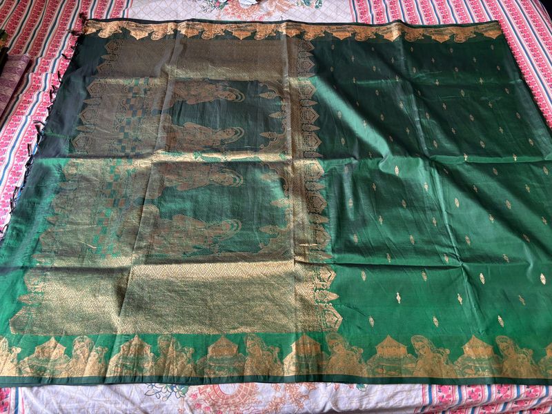Elegant Green Saree with Gold Border