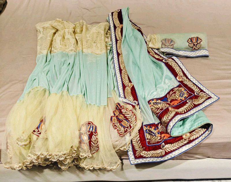 Chiffon Saree cum lehenga with unstitched blouse