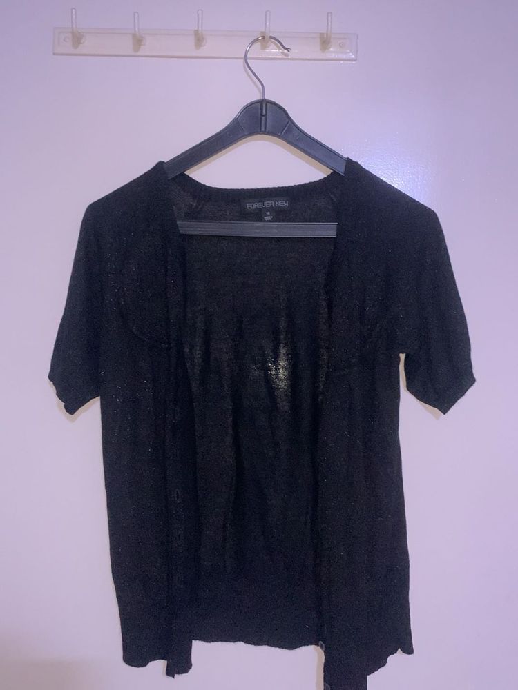 Black Open Button Front Cardigan