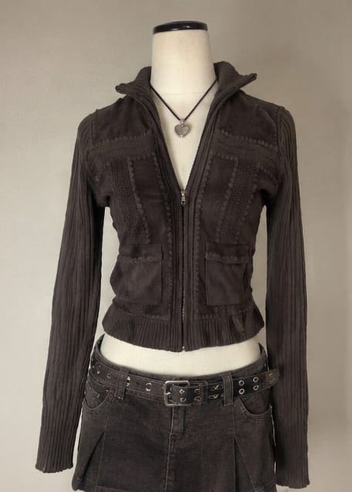 Vintage dark Brown Zip-Up Jacket