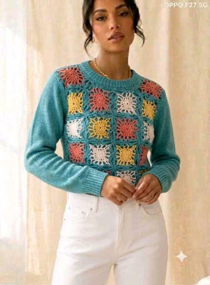 27. Crocheted Granny Square Sweater