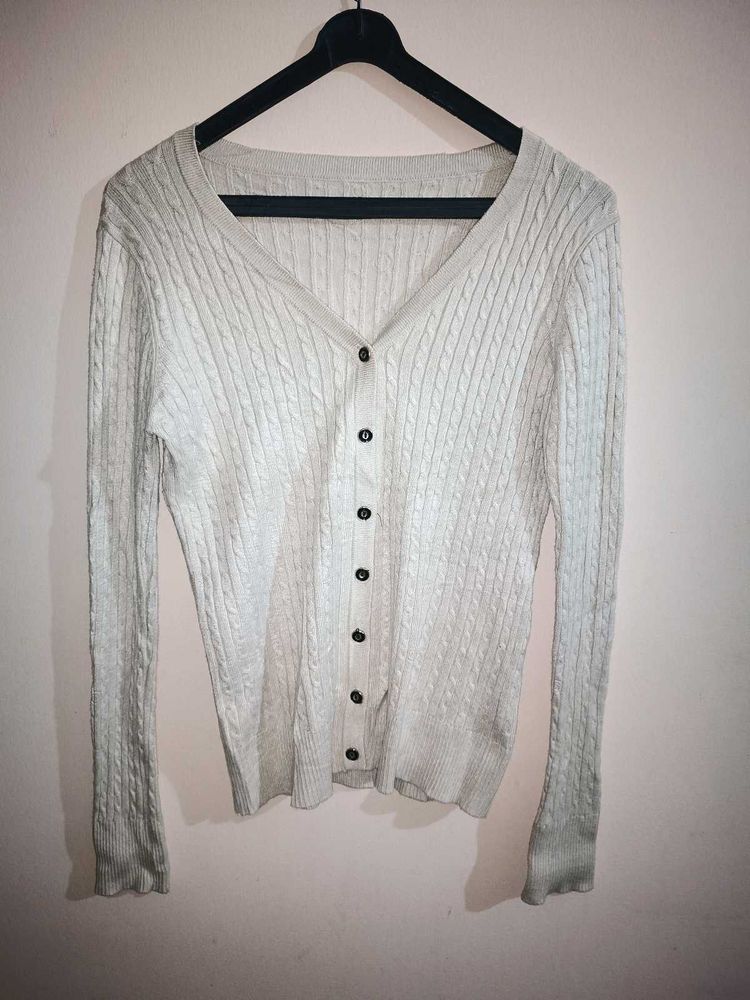 Cream Cable Knit Button-Up Cardigan