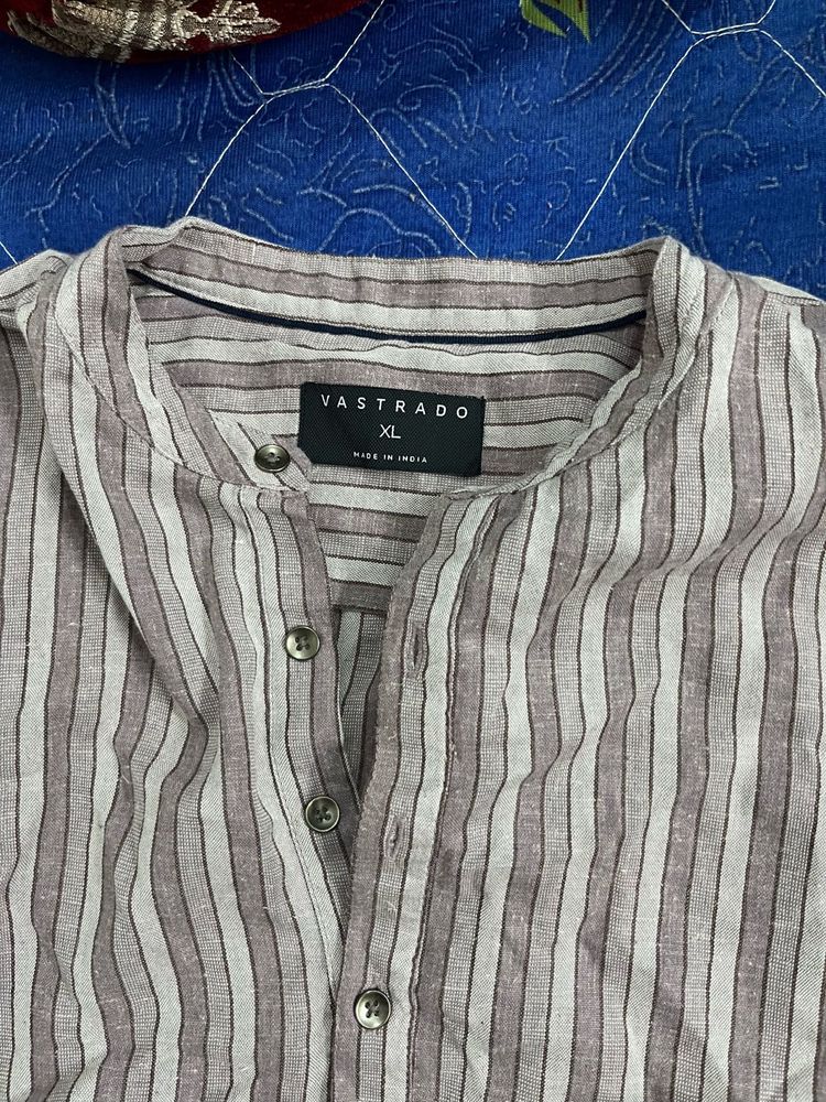 VASTRADO Striped Band Collar Shirt