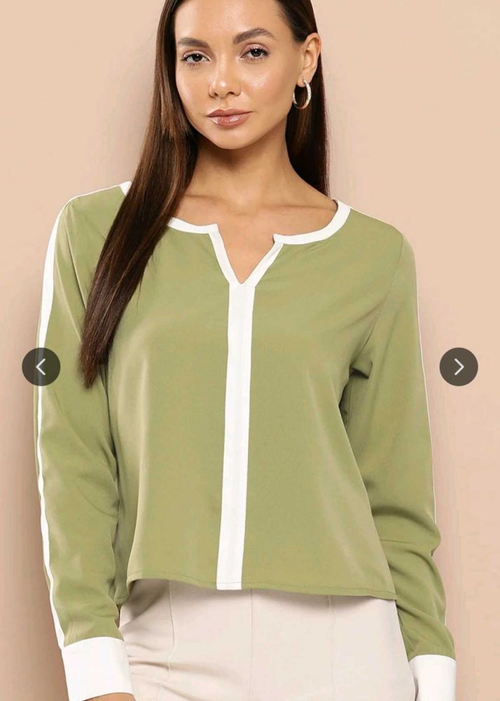 Stylish Green &amp; White Colorblock Top