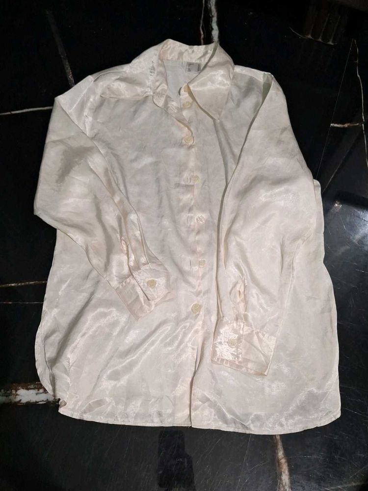 Cream Silk Blend Button-Up Blouse