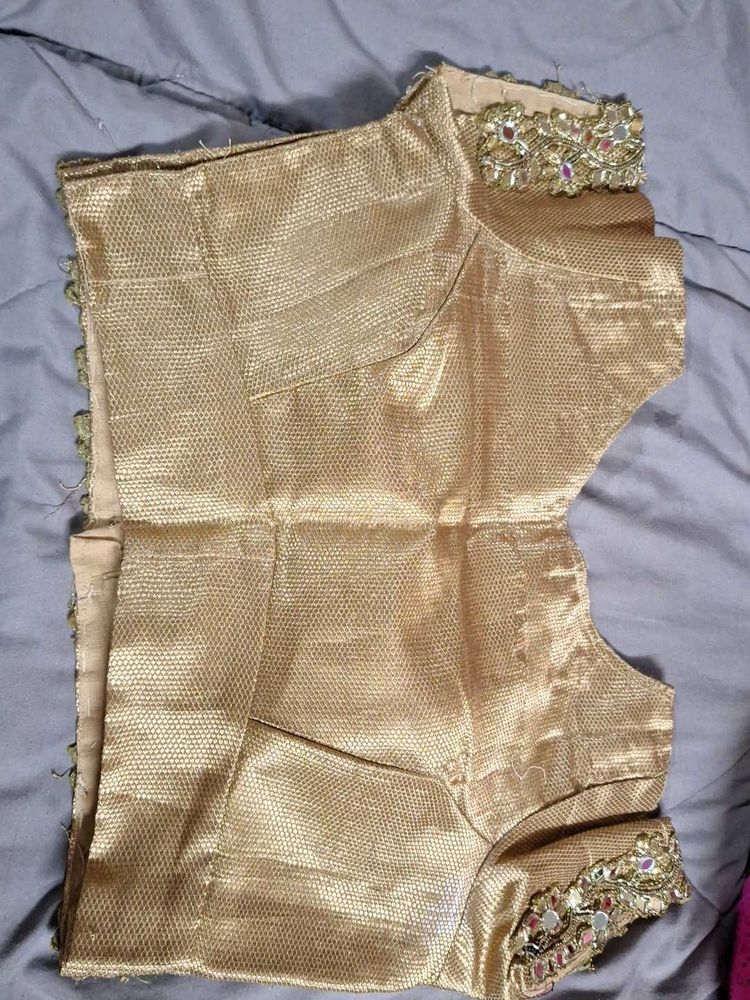 Elegant Golden Embellished Blouse with mirror lace