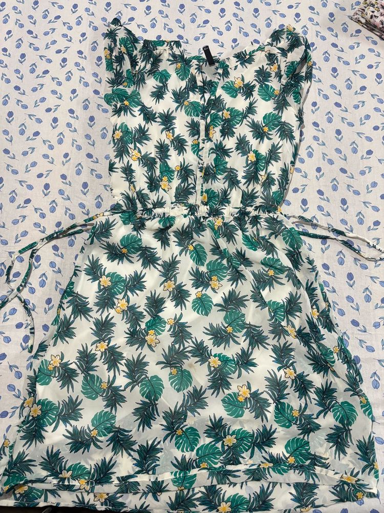 White Floral Print Mini Dress