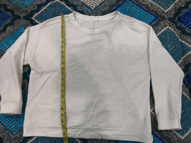 White Textured Long Sleeve Top