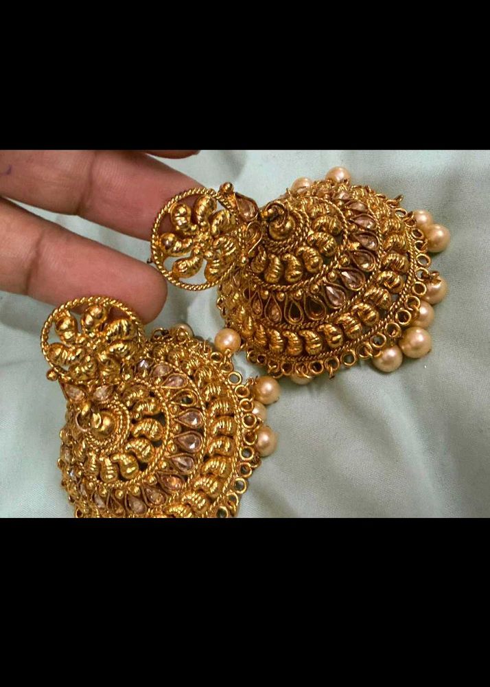 Stunning Gold Tone Jhumka Earrings