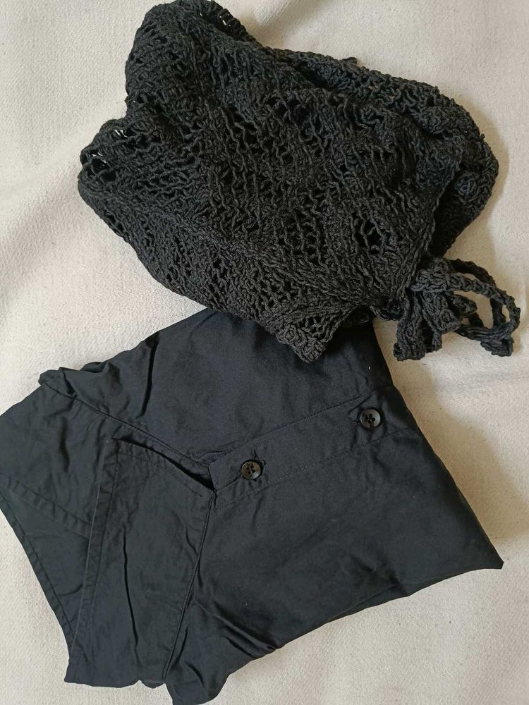 Black shirt with crochet top overlay
