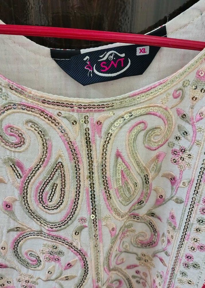 white  anarkali kurta with multicolour design