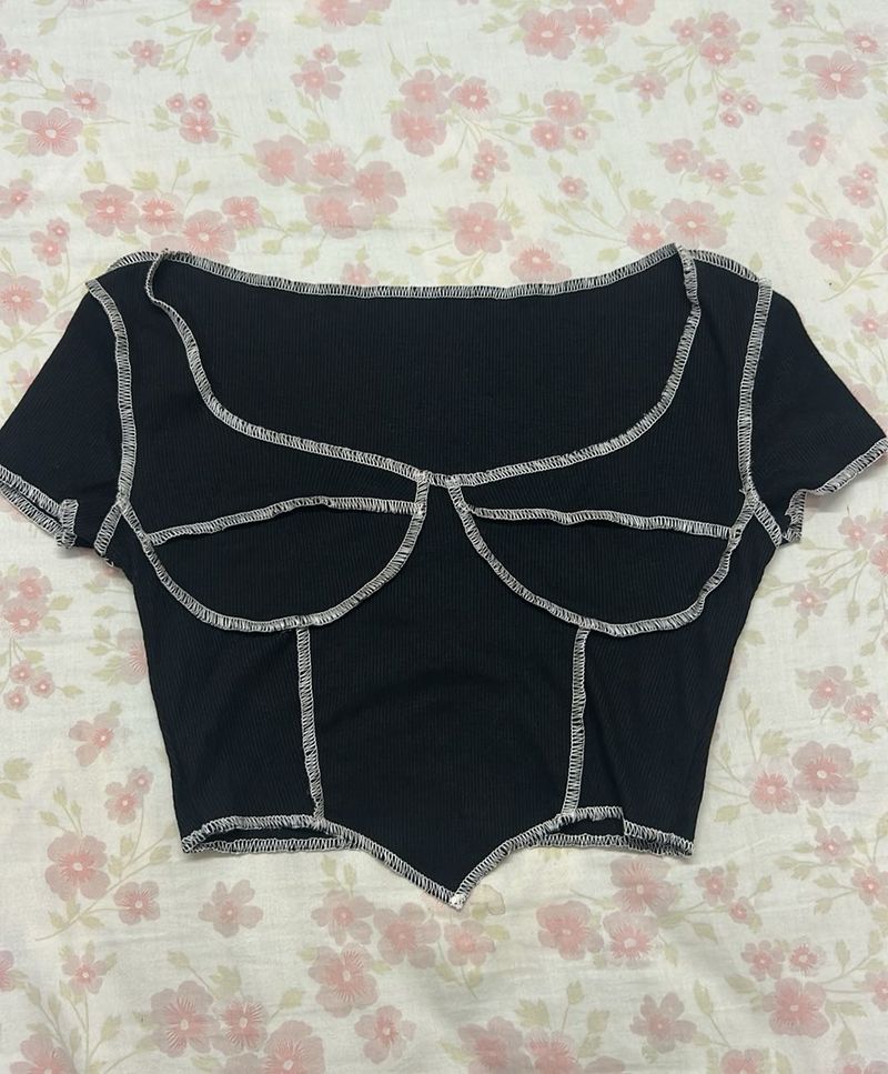 SHEIN - Black Ribbed Corset Top