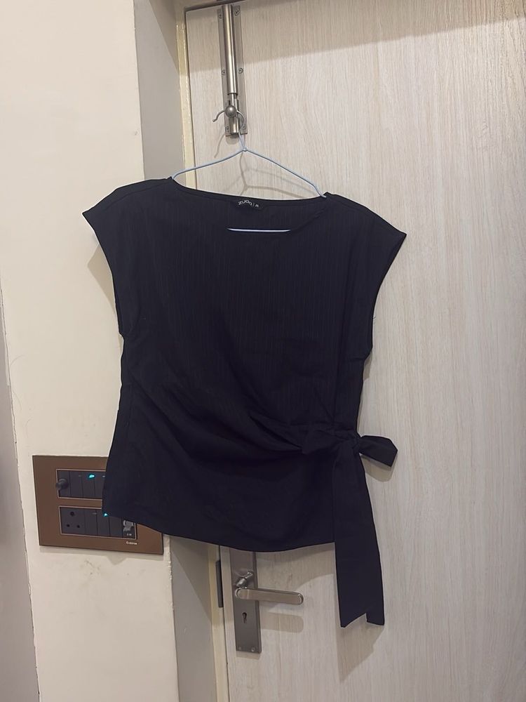 Chic Black Tie-Waist Top