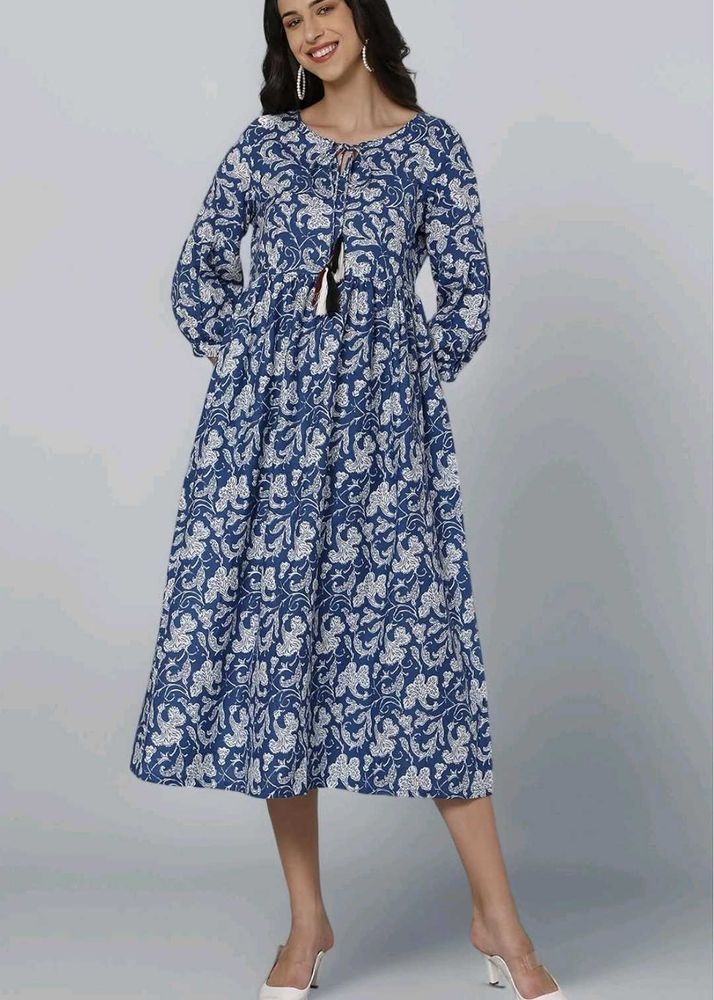 Floral Cotton A-Line Kurti Dress 💙
