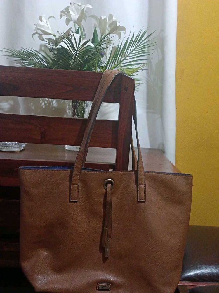 Stylish Brown Faux Leather Tote Bag