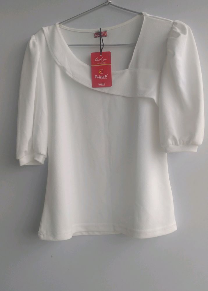 Ballon Sleeves Off White Trendy Top
