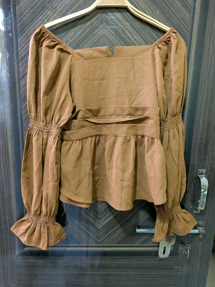 Stylish Brown Puff Sleeve Top