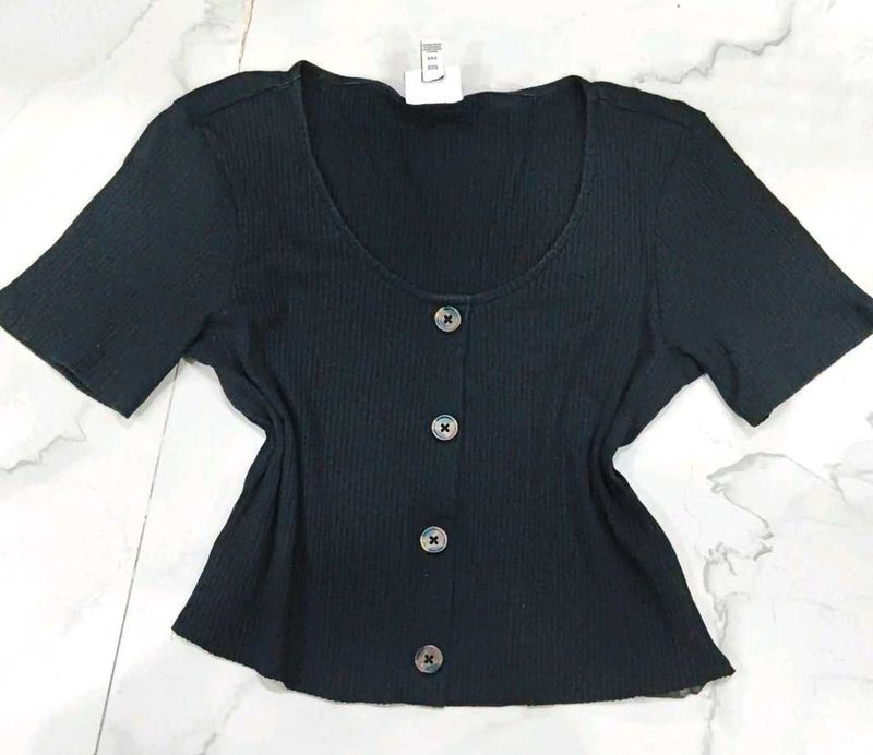 Ribbed Button-Up Crop Top
