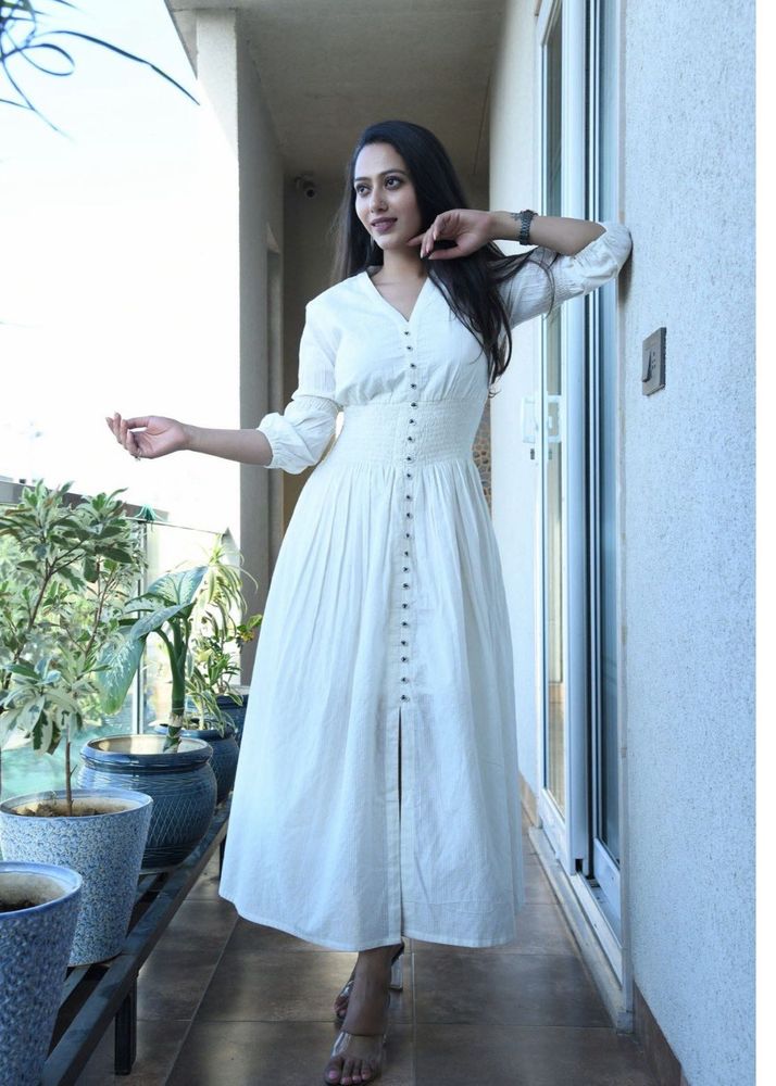 🌼Beautiful Offwhite Cotton Kantha Comfy Dress