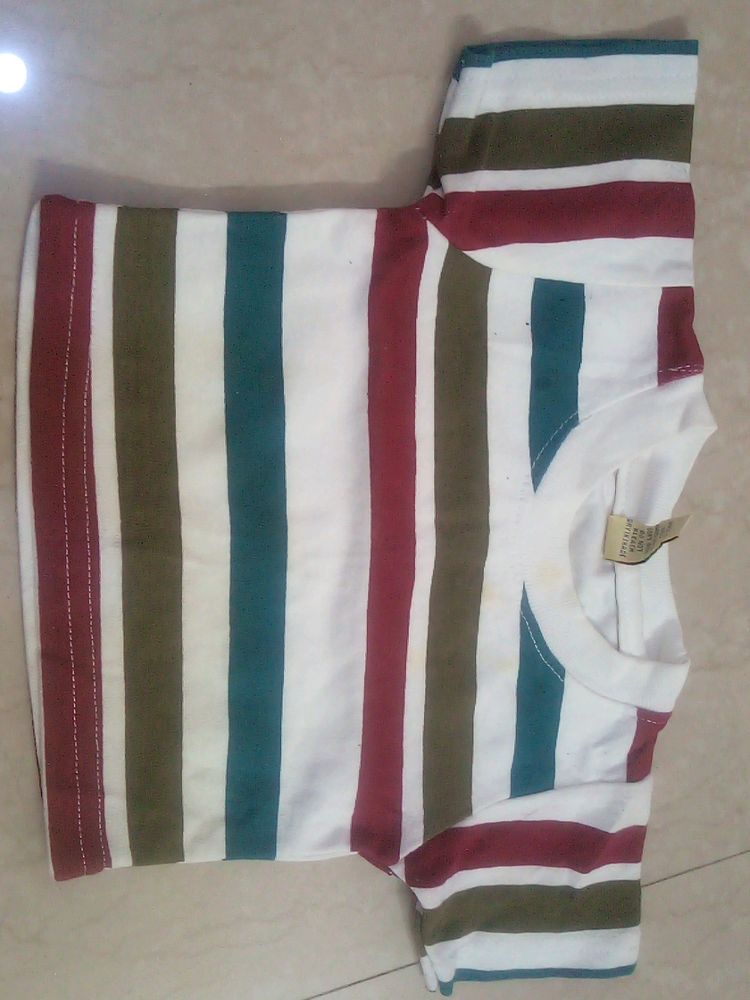 Striped Short Sleeve Tee with Jacket and Half Pant
