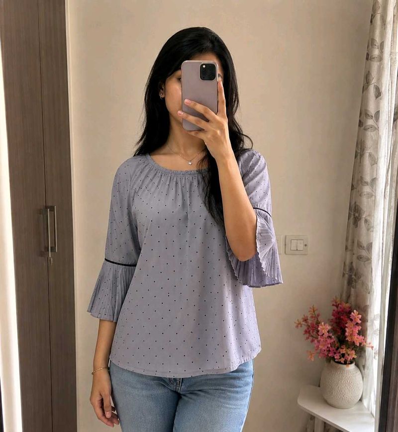 Gray Polka Dot Bow top