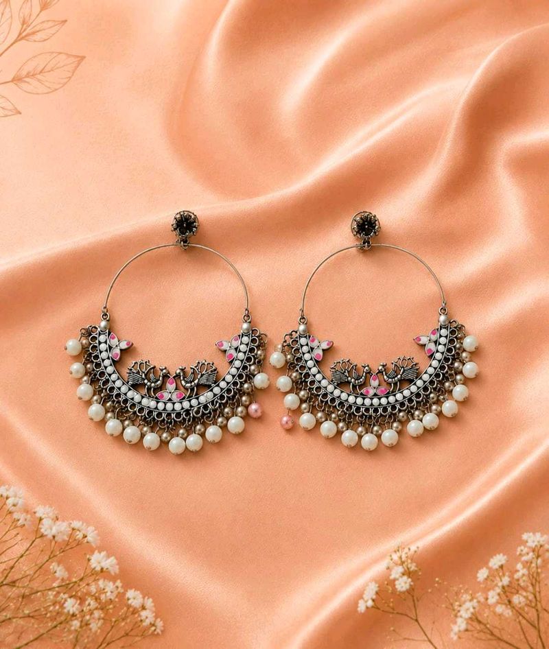 Boho Peacock Pearl Hoop Earrings