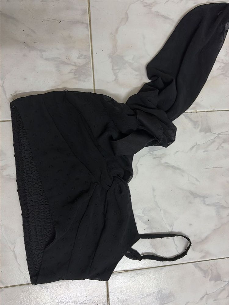 Chic Black Sheer Top with Bow Detail