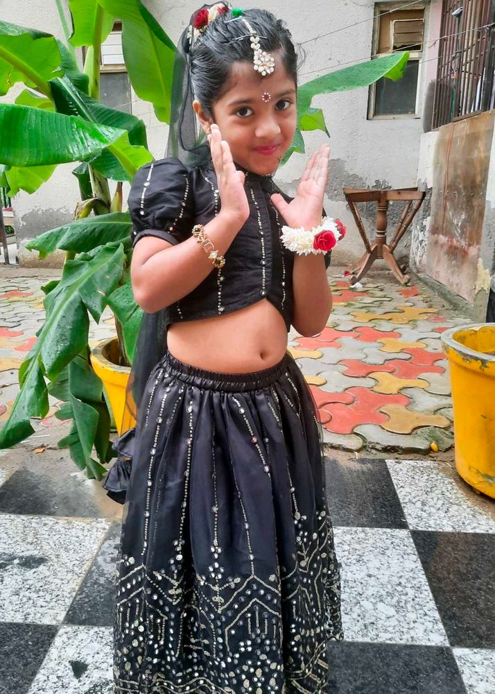Girls' Black Lehenga Choli Set