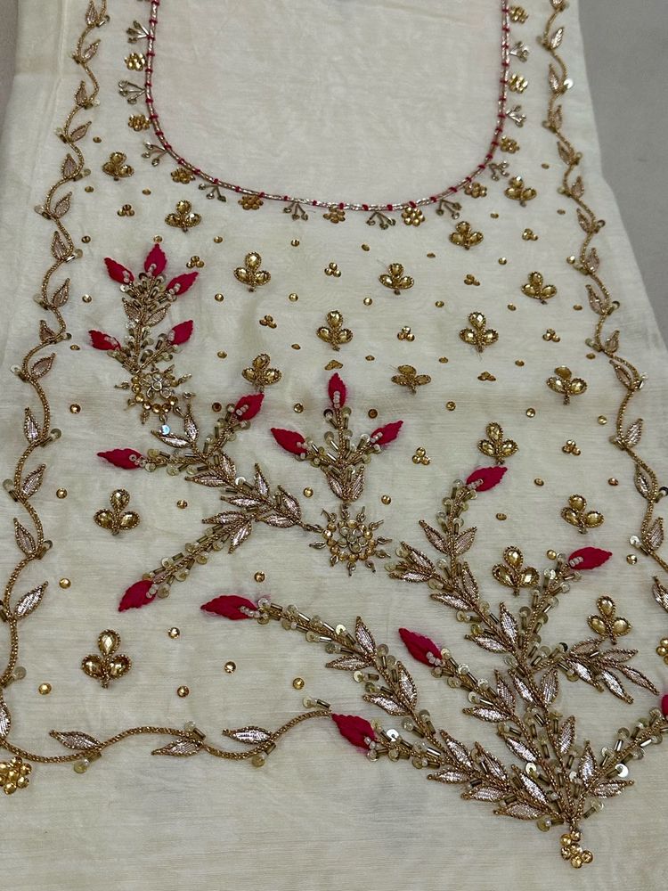 Gorgeous Cream Embroidered Dress Material