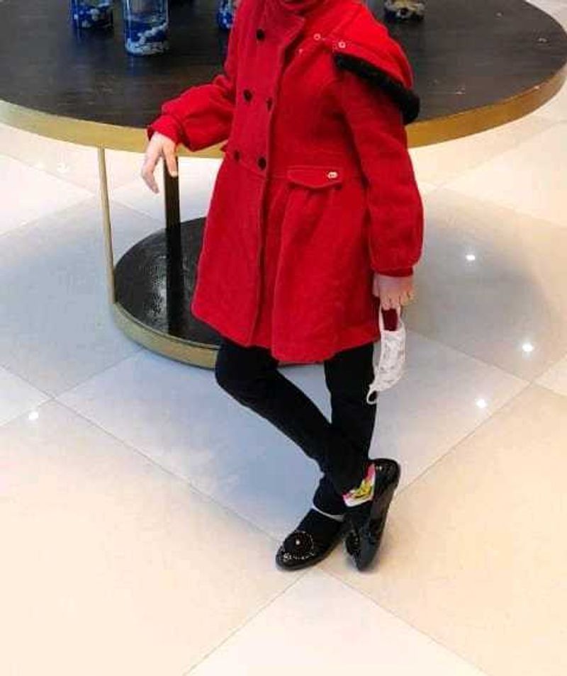 Red Hooded Button-Down Coat