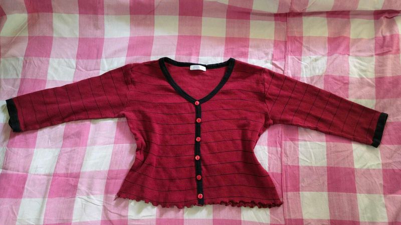 Maroon Striped V-Neck crop top