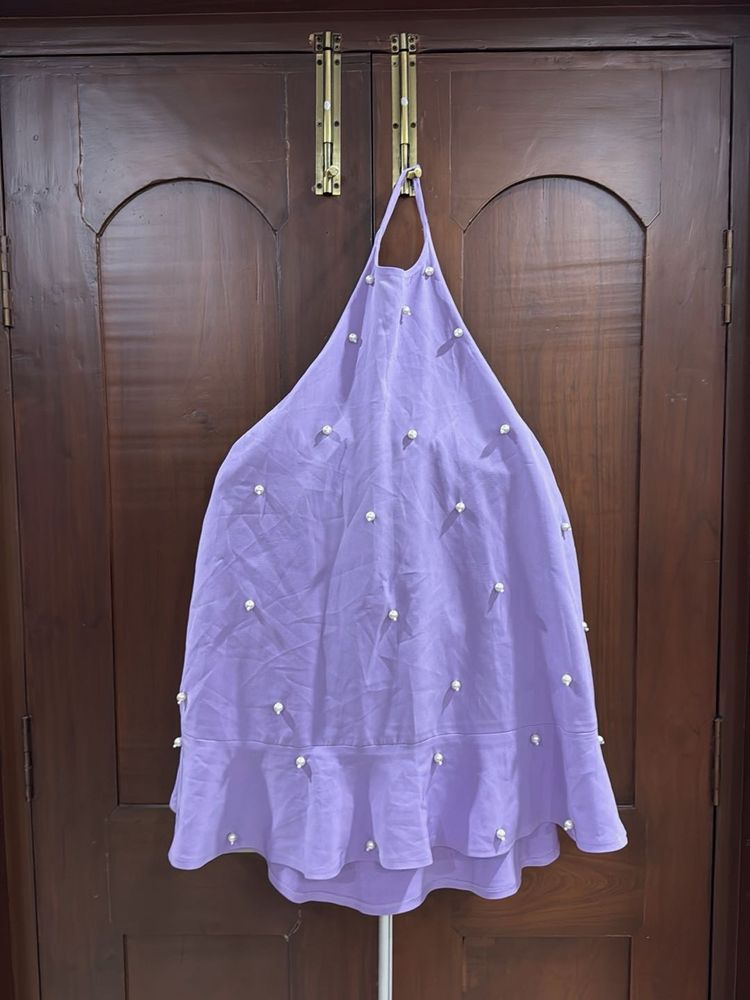 Purple Halter Neck Top with Pearl Embellishments
