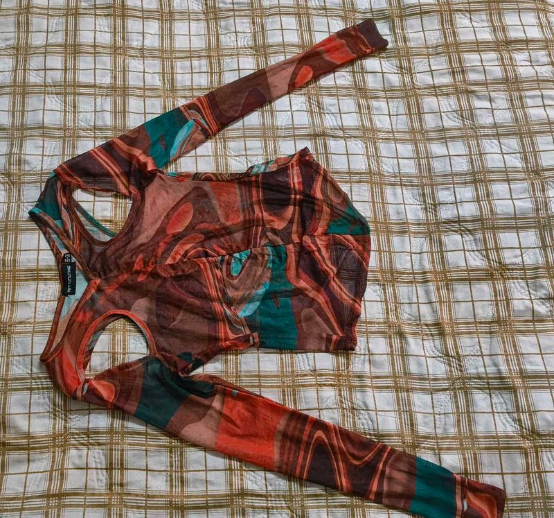 Sheer Marble Print Long Sleeve Top