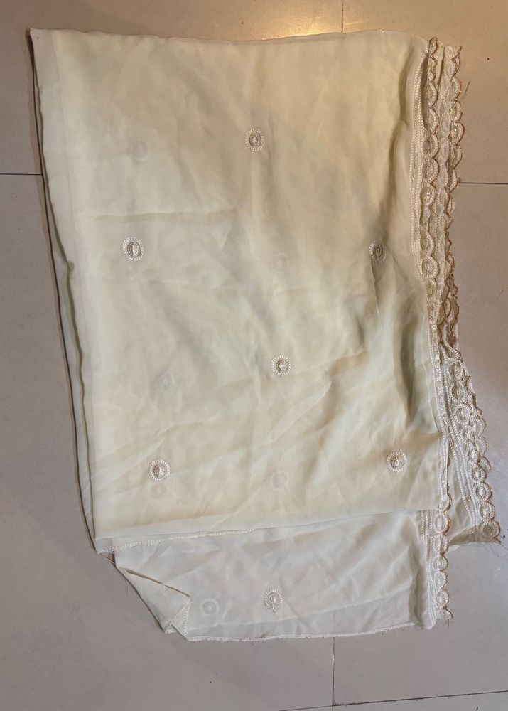 Elegant Cream Embroidered Dupatta