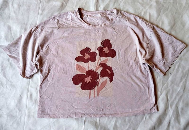 Cute Floral Print Cropped T-Shirt